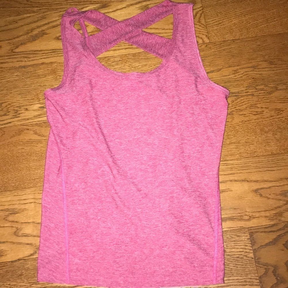 Marika Women's Pink Heather Crew Neck‎ Crisscross Back Tank Top Size XS